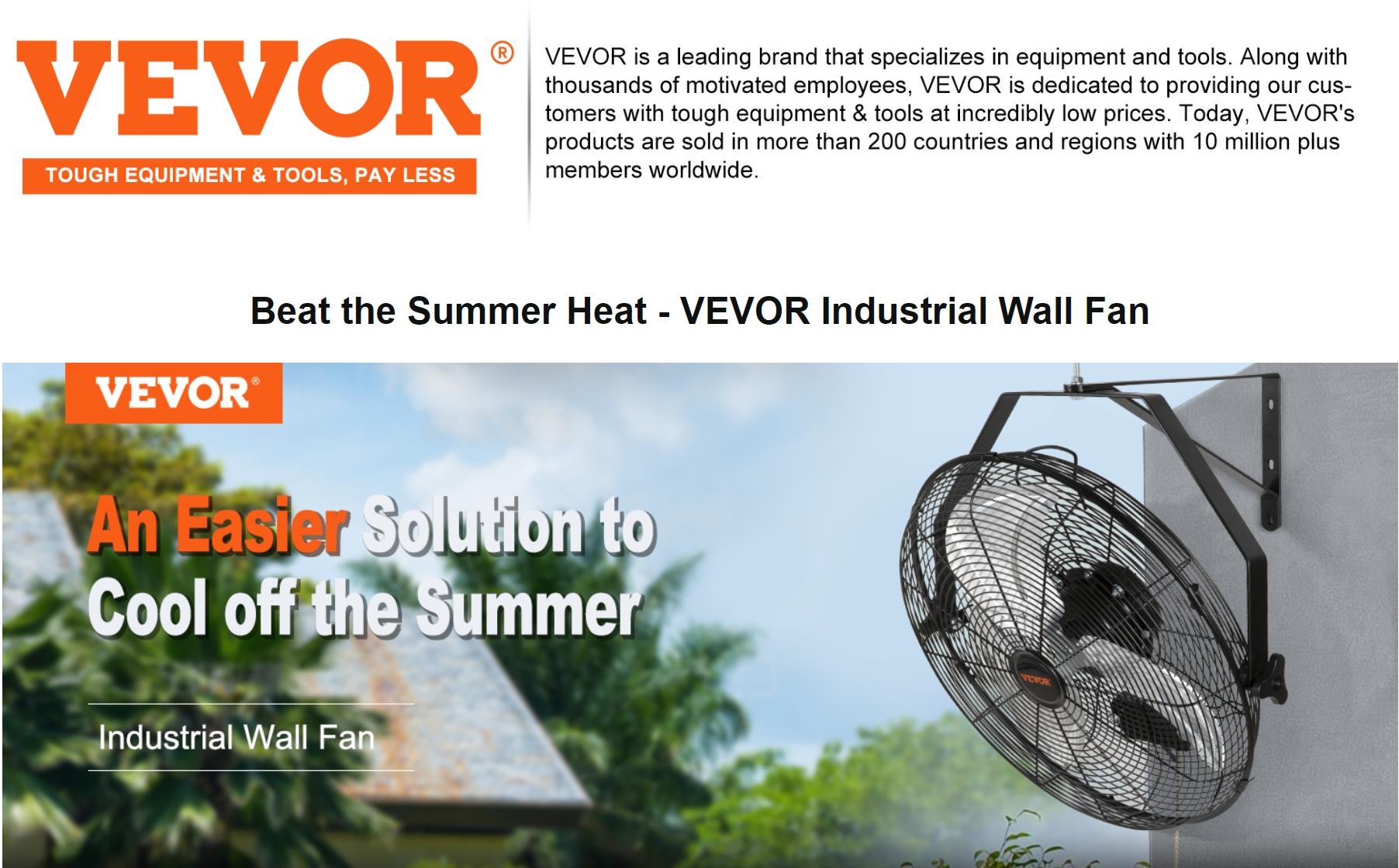 VEVOR Wall Mount Fan Waterproof IP44, 3-speed High Velocity Max. 4150 CFM, Industrial Wall Fan, Commercial or Residential for Warehouse, Greenhouse, Workshop, Patio, Black, ETL Listed  VEVOR Super Brand Day