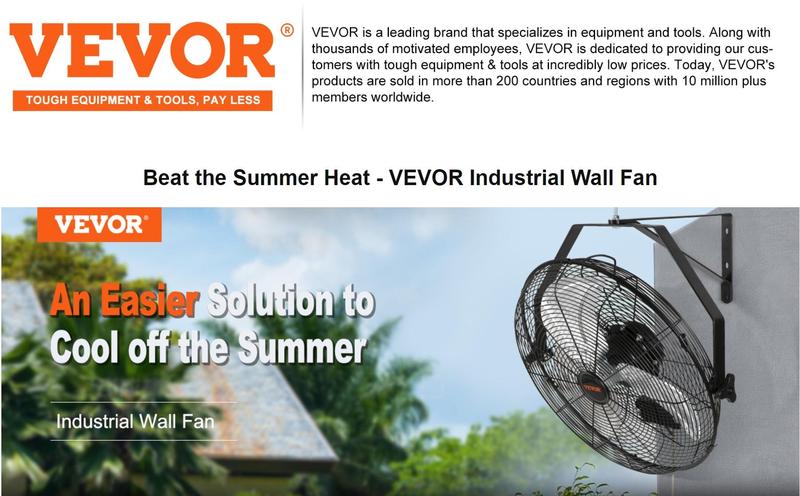 VEVOR Wall Mount Fan Waterproof IP44, 3-speed High Velocity Max. 4150 CFM, Industrial Wall Fan, Commercial or Residential for Warehouse, Greenhouse, Workshop, Patio, Black, ETL Listed  VEVOR Super Brand Day