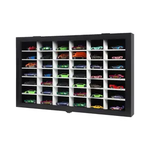 Diecast Model Car Display Case 1/64 Scale Toy Cars Organizer Storage Cabinet Wall Mount With Acrylic Glass Door & Removable Shelf - Holds Up To 42 Cars, Large-Black