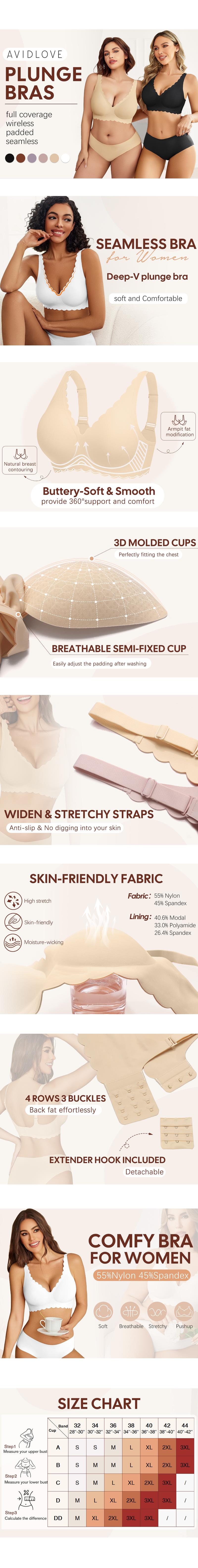 Avidlove Wireless Bra Womens Plunge V Neck Seamless Bras Full Coverage Everyday Bra