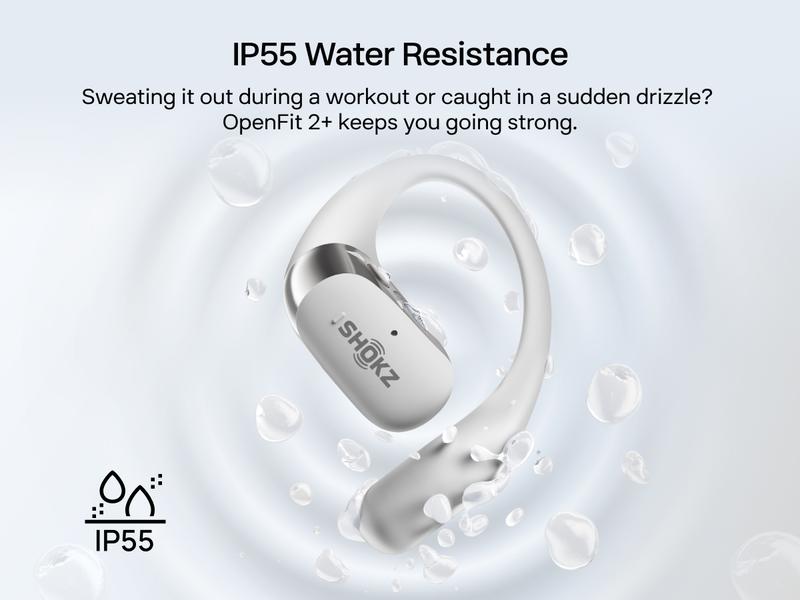 SHOKZ New OpenFit 2+ Open-Ear Headphones, Dolby Audio Enabled, Comfortable Earbuds with Soft Ear Hooks, 48H Playtime, IP55 Water-Resistant, USB-C Fast Charging, Wireless Charging