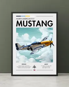 P-51 Mustang WWII Aviation Art Print: Fighter Jet Poster
