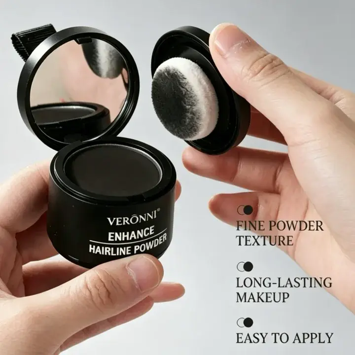 2 PCS Natural Hairline Powder with Mirror & Sponge – Instant Root Touch Up for Thinning Hair, Hair Loss & Gray Coverage, Waterproof & Sweatproof, Compact & Travel-Friendly, Suitable for Women & Men