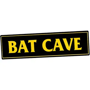 Bat Cave Retro Black & Gold Aluminum Street Sign (40x10cm) | Superhero Vibes Room Decor & Gift