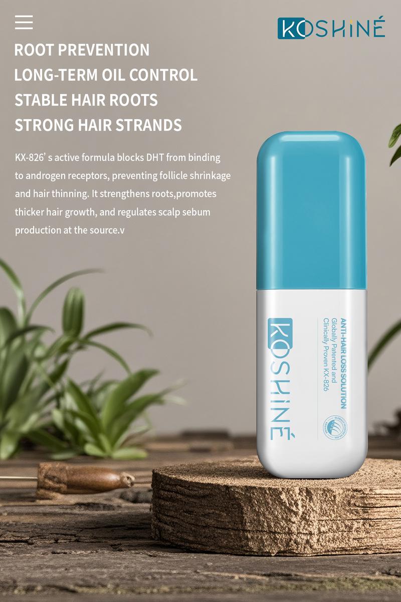 KX-826 DHT Blocker Hair Growth Spray – Patented, clinically proven, blocks DHT at the scalp without affecting hormones. For men & women. 0.9% & 0.5% formulas, 30ml & 60ml. Controls oil in 3 days, reduces hair loss in 1-2 weeks, growth in 4-6 weeks.