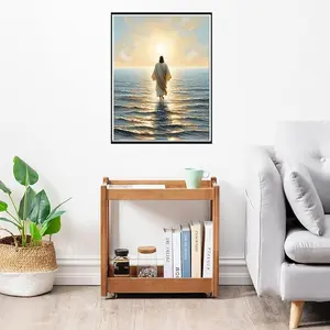 5D Diamond Painting Kit for Adults, Figure Walking on Water at Golden Sunrise, DIY Serene Spiritual Art Craft for Peaceful Religious Home Wall Decor & Gifts