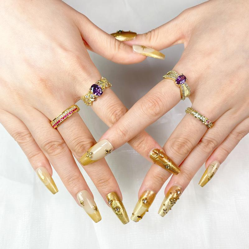 Reusable Press-On Nails Glossy Gel Finish Short Coffin Almond Easy Apply Remove Strong Hold Nail Kit for DIY Home Manicure with Nail File Glue and Storage Box