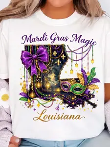 Unisex 100% Cotton Mardi Gras 250th Anniversary Graphic T-Shirt, Fashion Prints, Versatile for Menswear Tops & Bottoms Pairing