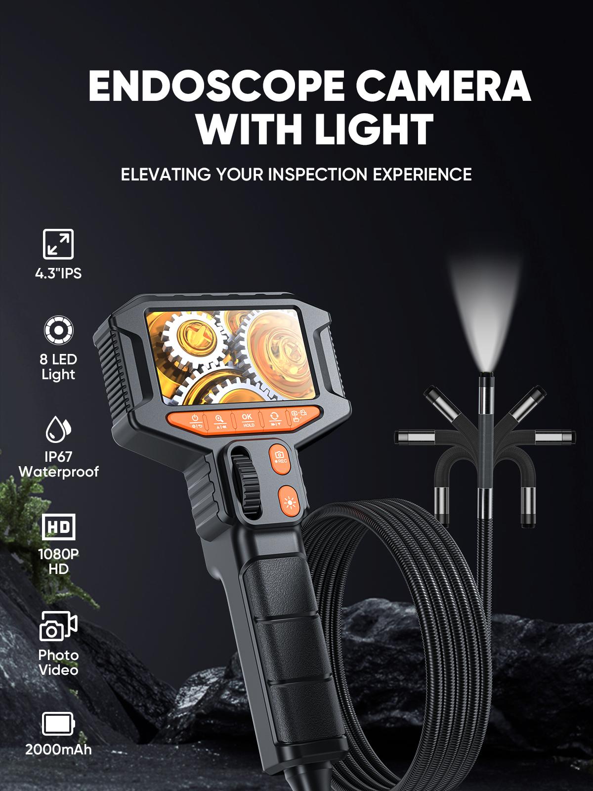 SHEKAR New Two-Way Borescope Camera with Light 8mm Industrial Endoscope Inspection Snake Camera 0.33in Articulated Probe 5FT SHEKAR New Two-Way Borescope Camera with Light 8mm Industrial Endoscope Inspection Snake Camera 0.33in Articulated Probe 5FT