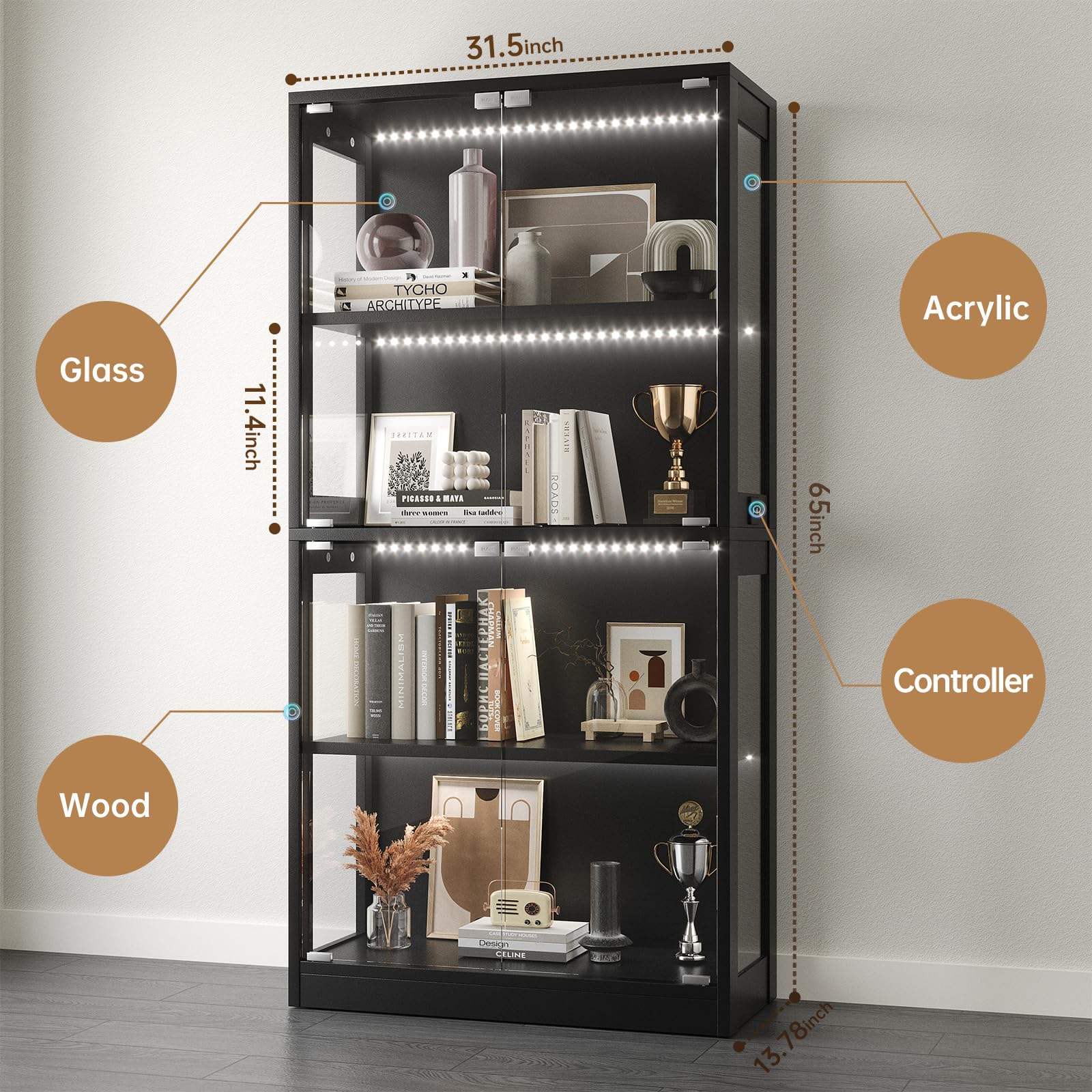 Valentine's Day gifts Display Cabinet with Glass Doors 4-Tier, 7 Vibrant Colors 3 Dynamic Lighting Modes, HD Glass Storage Cabinet with Human Body Sensor for Curio, Trophy, Collectibles Valentine's Day gifts Display Cabinet with Glass Doors 4-Tier, 7 Vibrant Colors 3 Dynamic Lighting Modes, HD Glass Storage Cabinet with Human Body Sensor for Curio, Trophy, Collectibles