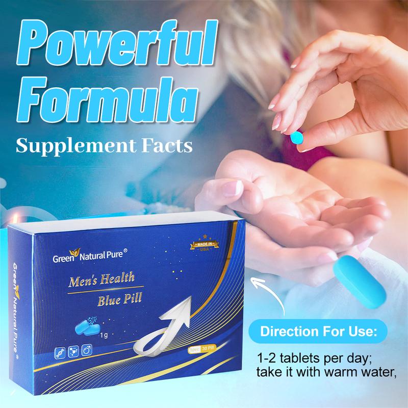 Green Natural Pure Men's Health Blue Pill Oyster peptide+Maca Root Powder+sea Cucumber polypeptide+Cinnamon extracts+Huangjing Extract- Ultra Potent & Highly Purified,30pill    010