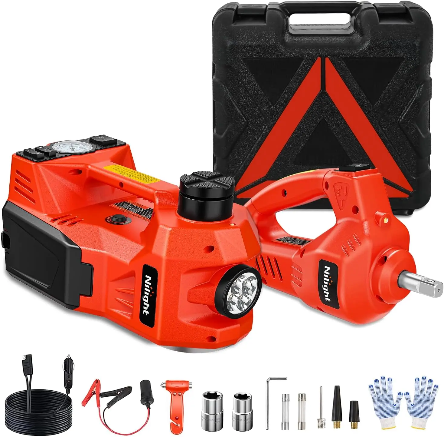 Nilight Electric Car Jack Kit 5 Ton 12V Hydraulic Car Jack with Impact Wrench, 3 in 1 Portable Electric Floor Jack with Tire Inflator Pump LED Light for Sedan SUV Truck Change Tire Garage Repair Heavy Duty Hand Winch dealsforyoudays, Tire Pressure Gauge,
