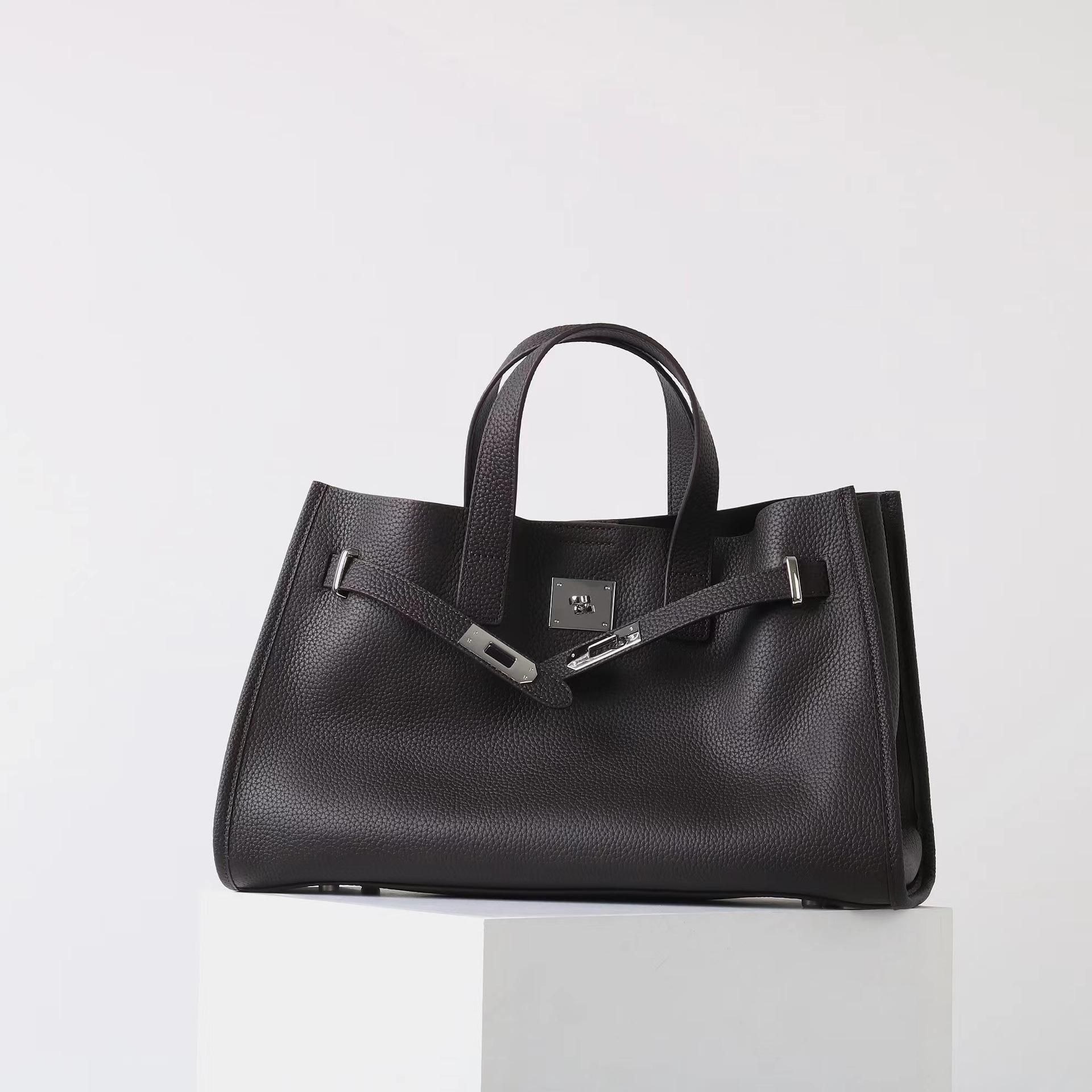 Urban Luxe Genuine Leather Power Tote with Silver-Tone Hardware Women's Shoulder Bag Elegant Durable Everyday Use Spacious Handbag Casual Trendy Purse, Everyday Bag,summervibes