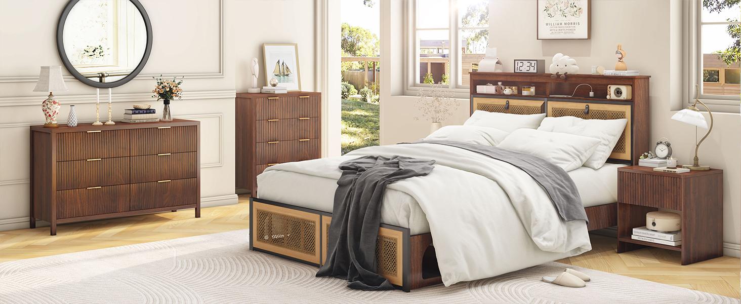 Giratree 2 Piece Mid-Century Modern Nightstand Set, Farmhouse Bedroom Nightstand, Small Side Table with Storage, Recessed Cabinet Wood Nightstand