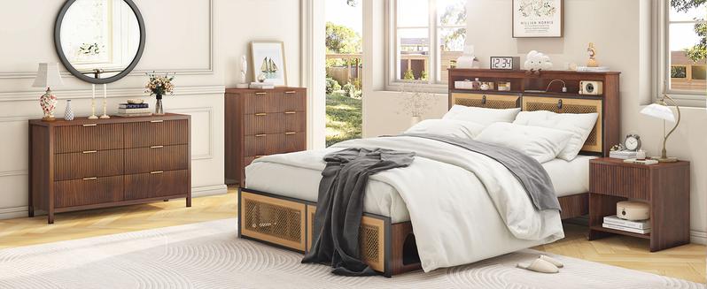 Giratree 2 Piece Mid-Century Modern Nightstand Set, Farmhouse Bedroom Nightstand, Small Side Table with Storage, Recessed Cabinet Wood Nightstand