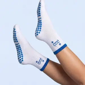 CoreHeart Women's Pilates & Barre Grip Socks with Heart Grips Embroidered 222 Alignment Angel Number Plush Cotton for All Seasons Work Out Activewear