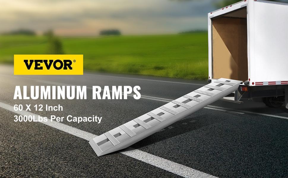 VEVOR 60'' X 12'' X 2.5''Aluminum Trailer Ramps 6000LBS Total Beavertail Hook End 1 Pair 2 Ramps