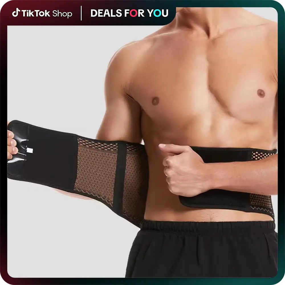 IYDOAMEA Unisex Mid Waist Copper Back Brace - Breathable Lumbar Support for Lower Back Pain Relief, Healthcare Aid for Heavy Lifting, Herniated Disc, Pp Reinforced Strips