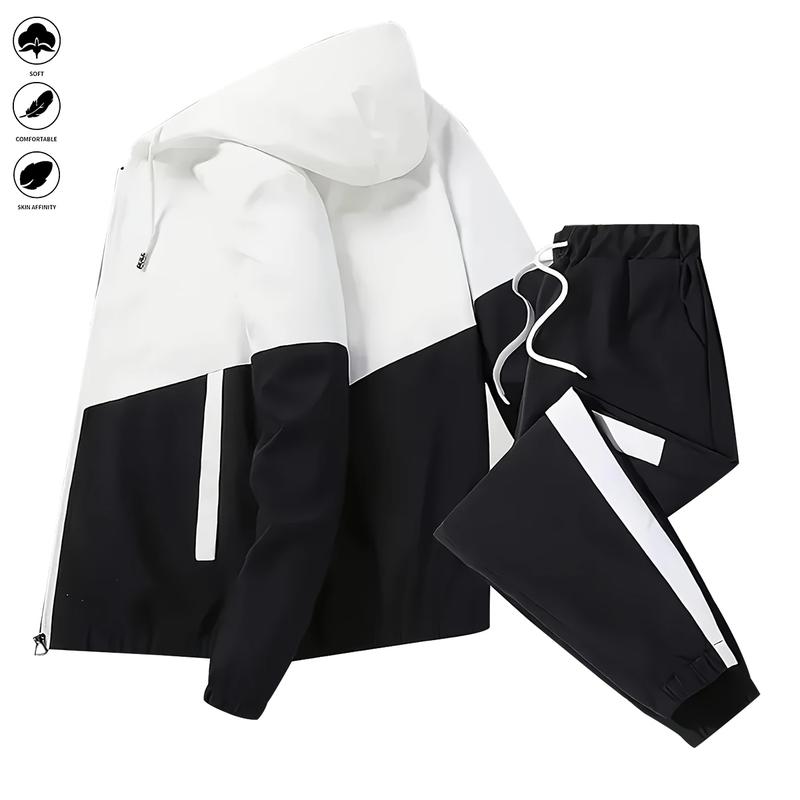Men's casual two-piece sports outfit - all-season loose multi-color sportswear set with hooded pullover, zipper jacket, long-sleeved coat, pants, jogging pants, gym workout running outdoor set