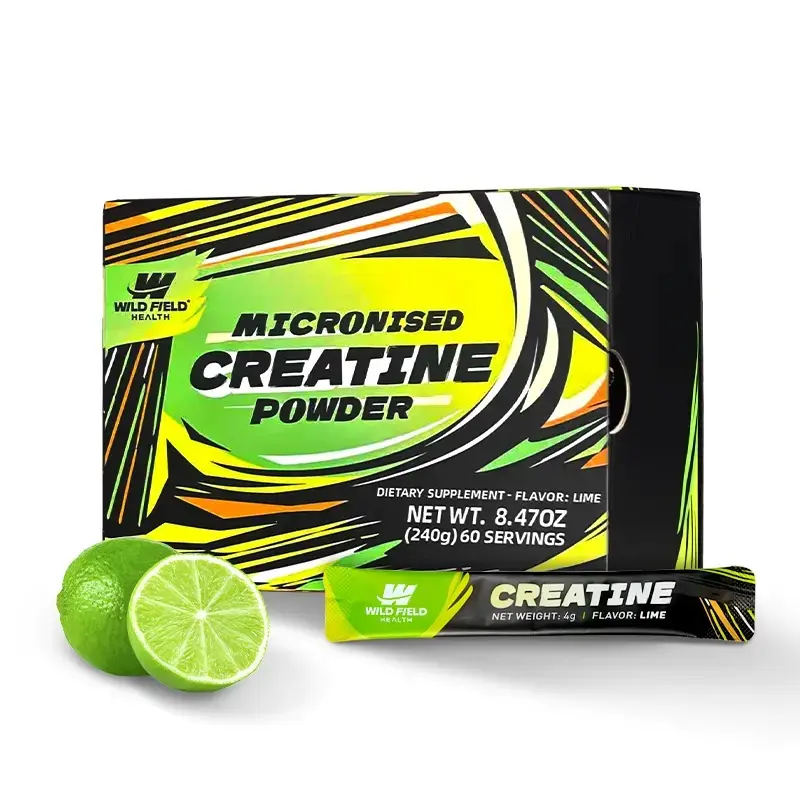 WILD FIELD HEALTH Micronized Creatine Monohydrate 3-in-1 Stickpacks - 60 Servings, 3000mg Pure Creatine + Mineral (Zinc + Magnesium), Prop 65 Safe Portable Fitness Dietary Supplement Powder for Muscle Growth, Energy - Lime Flavor