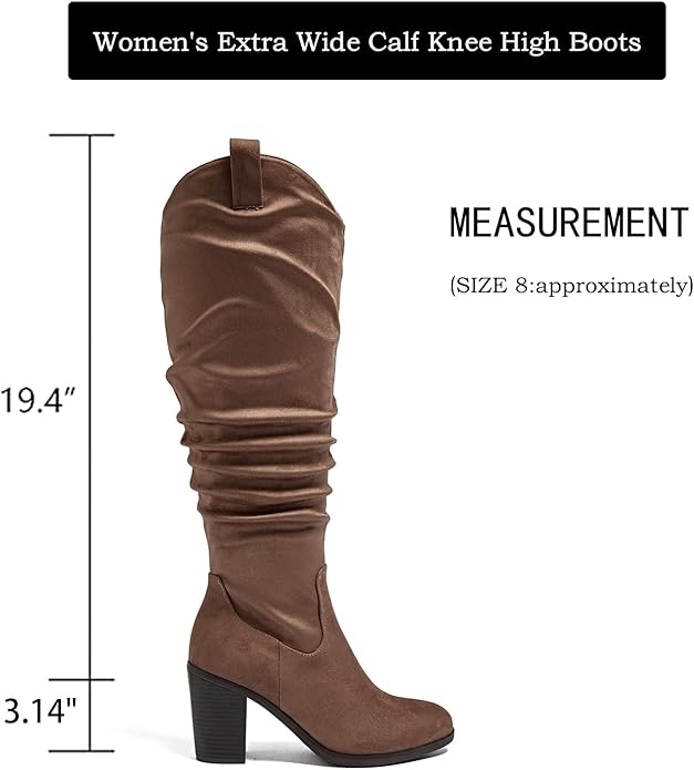 Luoika Women's Extra Wide Calf Knee High Boots Beige Wide Width Winter Tall Boots for Autumn Footwear with Zip Closure