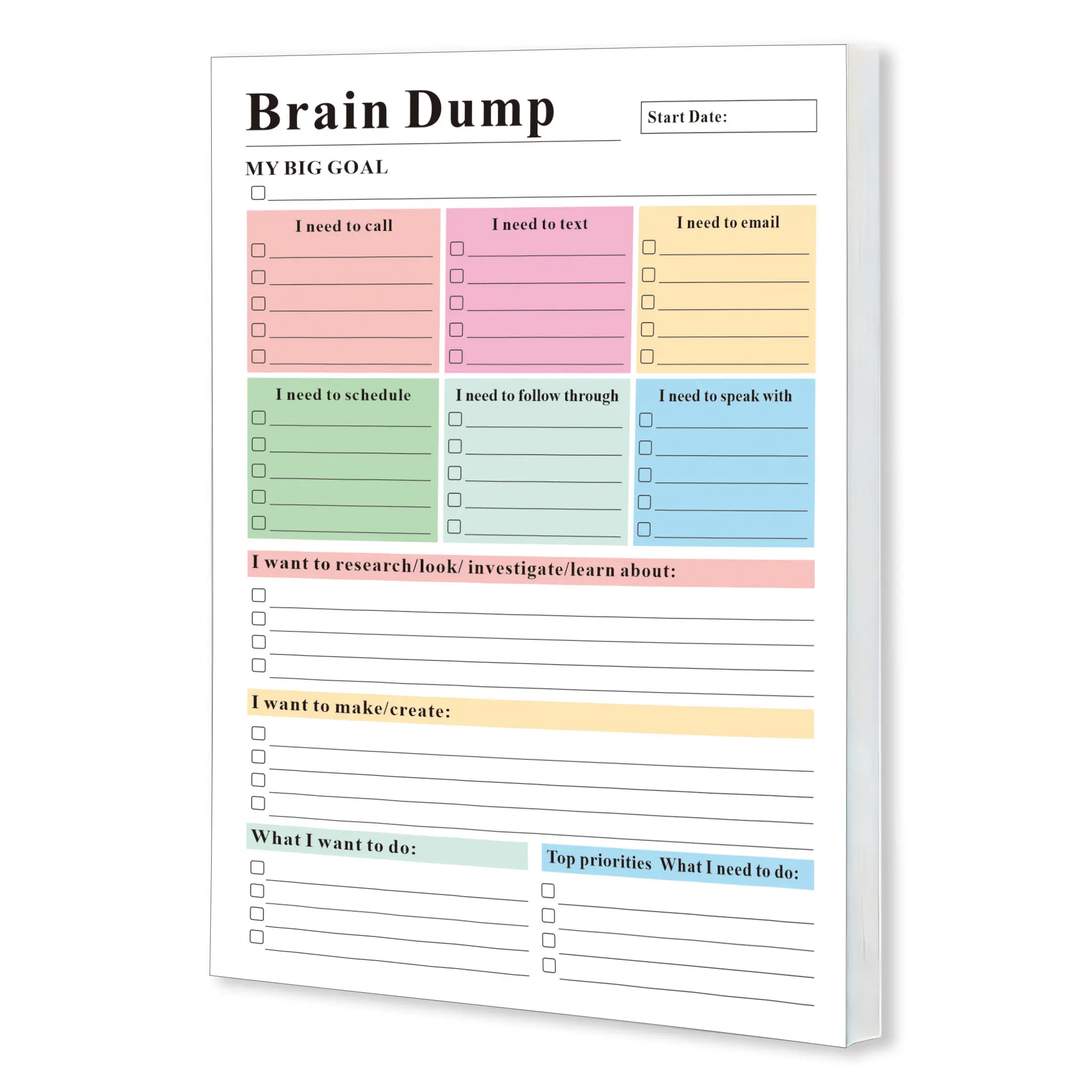 ADHD Brain Dump Planner Notepad - 50 Tear-Off Sheets (8.5x6.5in), Multi-Section Daily Organizer for Work, Office & Desk Accessories, Adulting & Mini Useful Gifts, Focus Research Workbook,back to school,back to school haul
