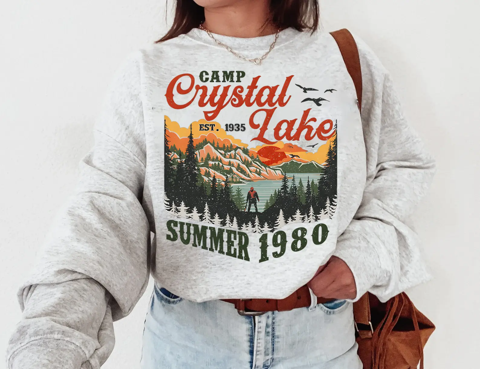 Camp Crystal Lake Sweatshirt, Friday The 13th Jason Voorhees Horror Movie Shirt, Scary Movie Halloween T-Shirt, Vintage 80s Camp Crystal Est 1935