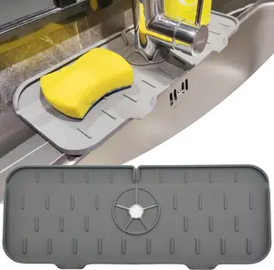 Kitchen Faucet Sink Splash Guard, Silicone Water Catcher Mat – Sink Draining Pad Behind Faucet, Grey Rubber Drying Mat for Kitchen & Bathroom Countertop Protect