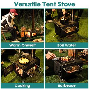 GARVEE Outdoor Portable Wood Stove, Tent Stove,Wood Burning Stove for Camping,Cast Iron Wood Stove,Tent Heaters for Camping, Includes Chimney Pipes ans View Glass,Ice-fishing, Cookout, Hiking, Travel