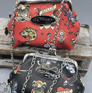 Ed Hardy Gothic Women's Mini Crossbody Chain Kiss Lock Coin purse Charms Bag
