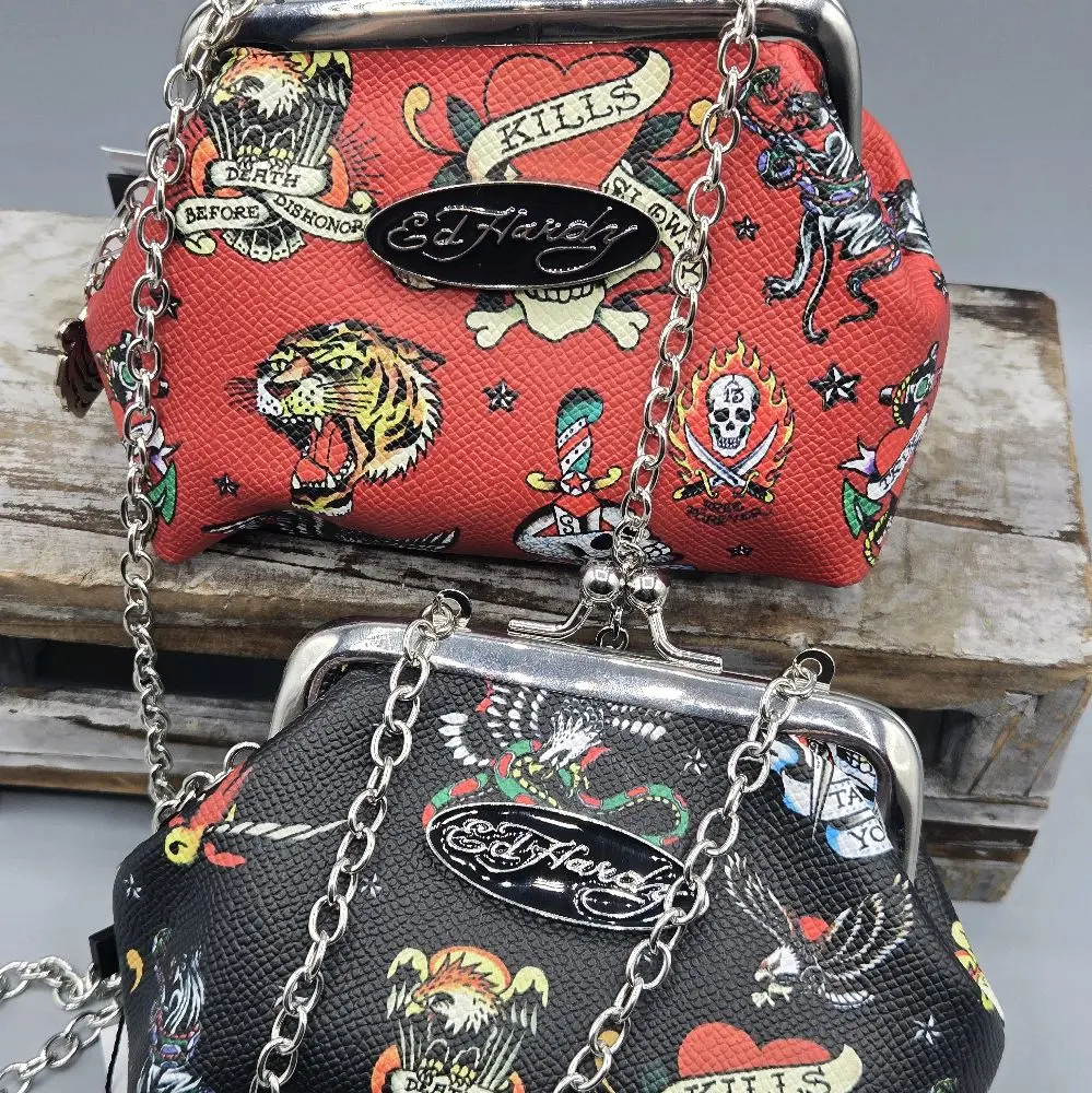 Ed Hardy Gothic Women's Mini Crossbody Chain Kiss Lock Coin purse
