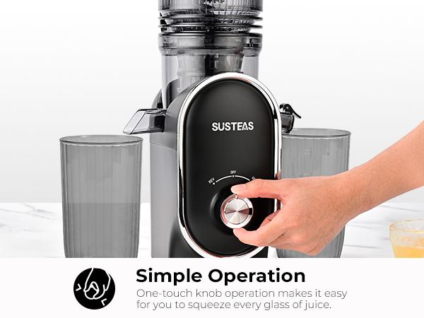 SUSTEAS Cold Press Juicer, 5.3 Inch Large Feed Opening, Slow Masticator Chute, For Whole Vegetables and Fruits, High Yield, Easy to Clean Springtok Steel