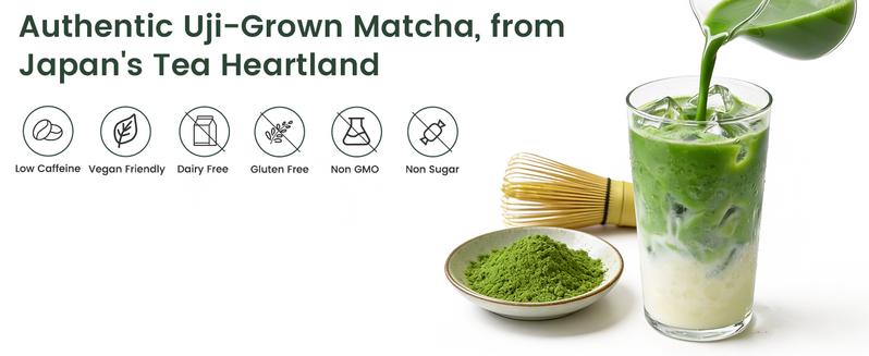 Kyoto Uji Ceremony Grade Stone-Ground Matcha Powder Sugar-Free Contains Tea Polyphenols L-Theanine & Caffeine Stress Relief Energy Focus