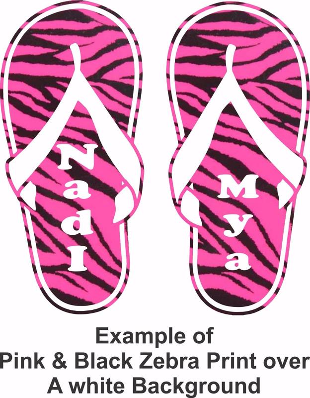 Custom Name Zebra Print Flip Flops Car Truck Window Laptop Vinyl Decal Sticker