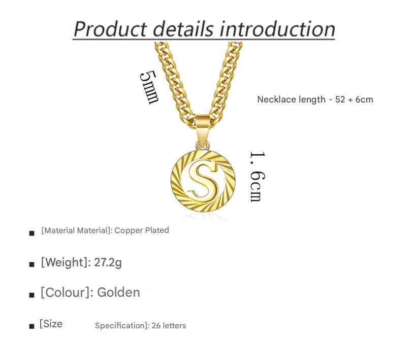 [Round Initial Necklace For Women Men]Alphabet Letter Pendant Hollow Monogram Dainty Jewelry 5mm Cuban Chain Necklace L07