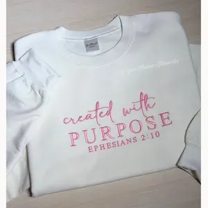 Created With Purpose Embroidered Sweatshirt | Ephesians 2:10 Christian Crewneck