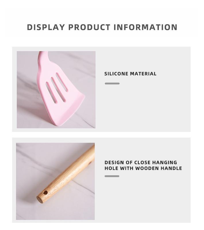 Wooden handle silicone kitchenware 12-piece set with round storage bucket, including non-stick spatula, spoon and blender, etc., perfect for Christmas,  Easter gifting. silicone kitchenware Set with Baking Tool. Utility. Cookware Kitchen Utensil Set