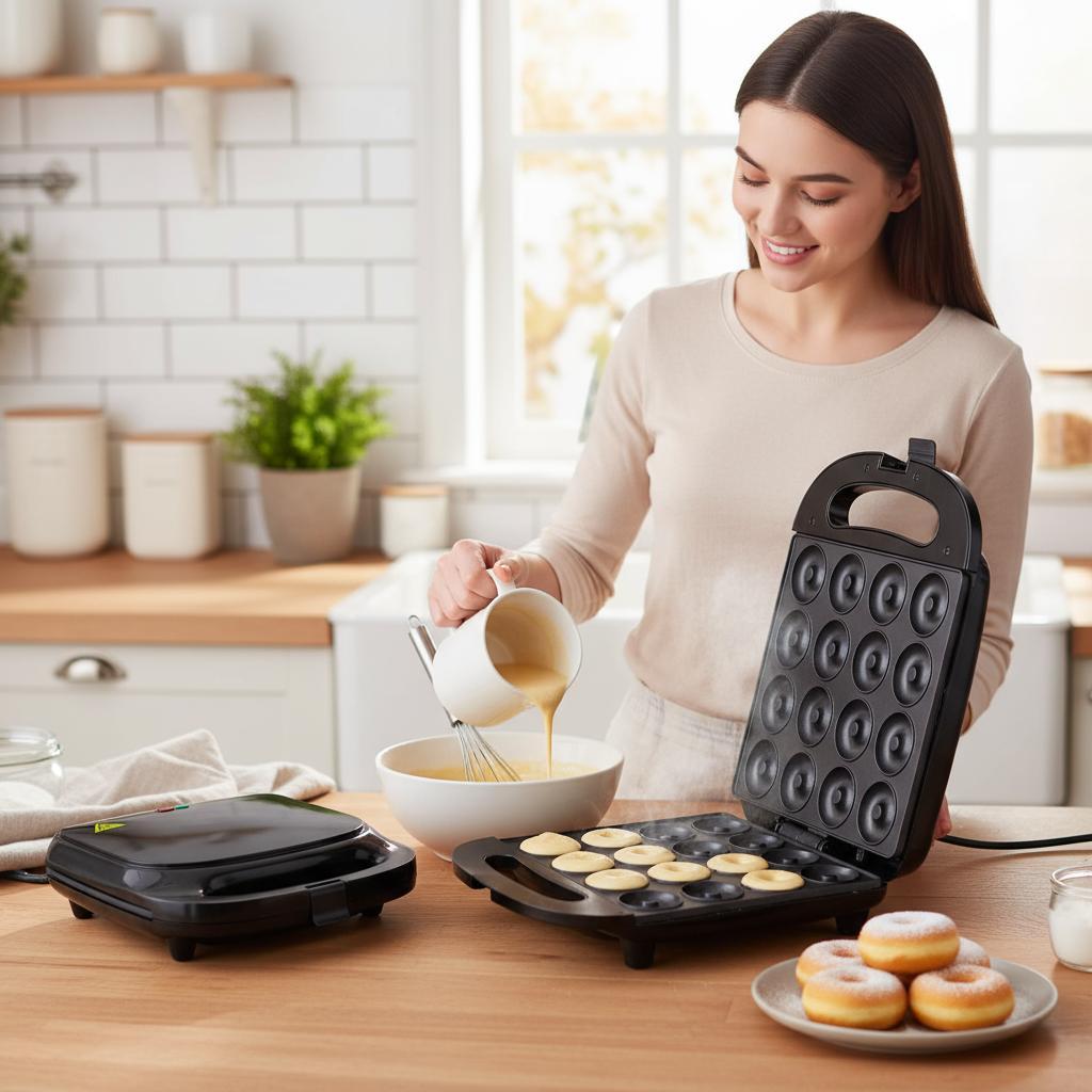 16 Hole Donut Maker Multifunctional Dual Heating Home Baking Machine, Multi-hole Mold, Dual Zone Heating, Donut Making Machine, Baking Lovers