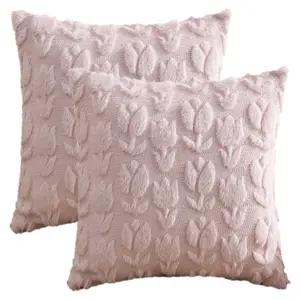 REGALWOVEN Throw Pillow Covers Set of 2, Soft Flower Pattern Plush Jacquard Pillow Cases Decorations, for Bedroom, Sofa, Couch 18 x 18 Inch