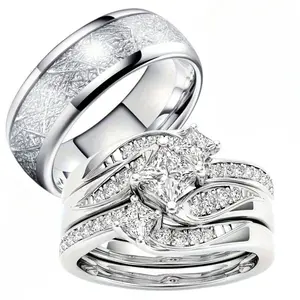 1Piece of Fashionable and Creative Couple's Rings Inlaid with Glittering Synthetic Zirconia.They Are Elegant and Luxurious Rings Suitable for Wedding Banquets, Engagement, and Anniversary Gifts.