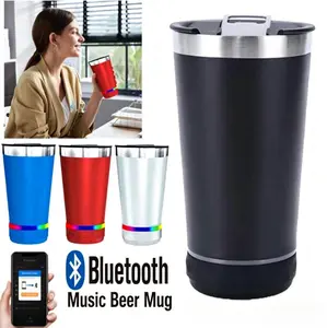 New upgraded version 2-in-1 Smart Beer Mug with Bluetooth Speaker 16oz Stainless Steel Coffee Mug with RGB Ambient Light Travel Cup for Outdoor Party Perfect Gifts for Men Women Protable Music Cup