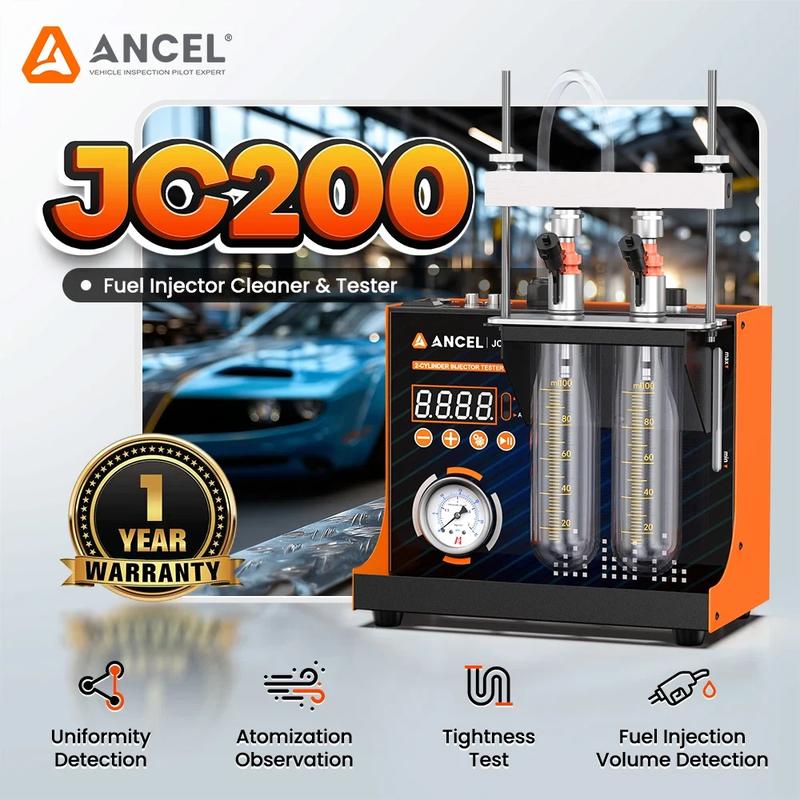 ANCEL JC200 2-Cylinder Injector Cleaner Tester Machine for Car & Motorcycles, Pressure Adjustment Built-in Air Pump 12V Auto Motocycle Tester Tools