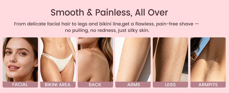 AKUNBEM Bikini Trimmer for Women, Rechargeable Dual Head Electric Razor, 2-in-1 Painless Shaver for Face, Bikini, Arms & Legs, Waterproof Grooming Kit
