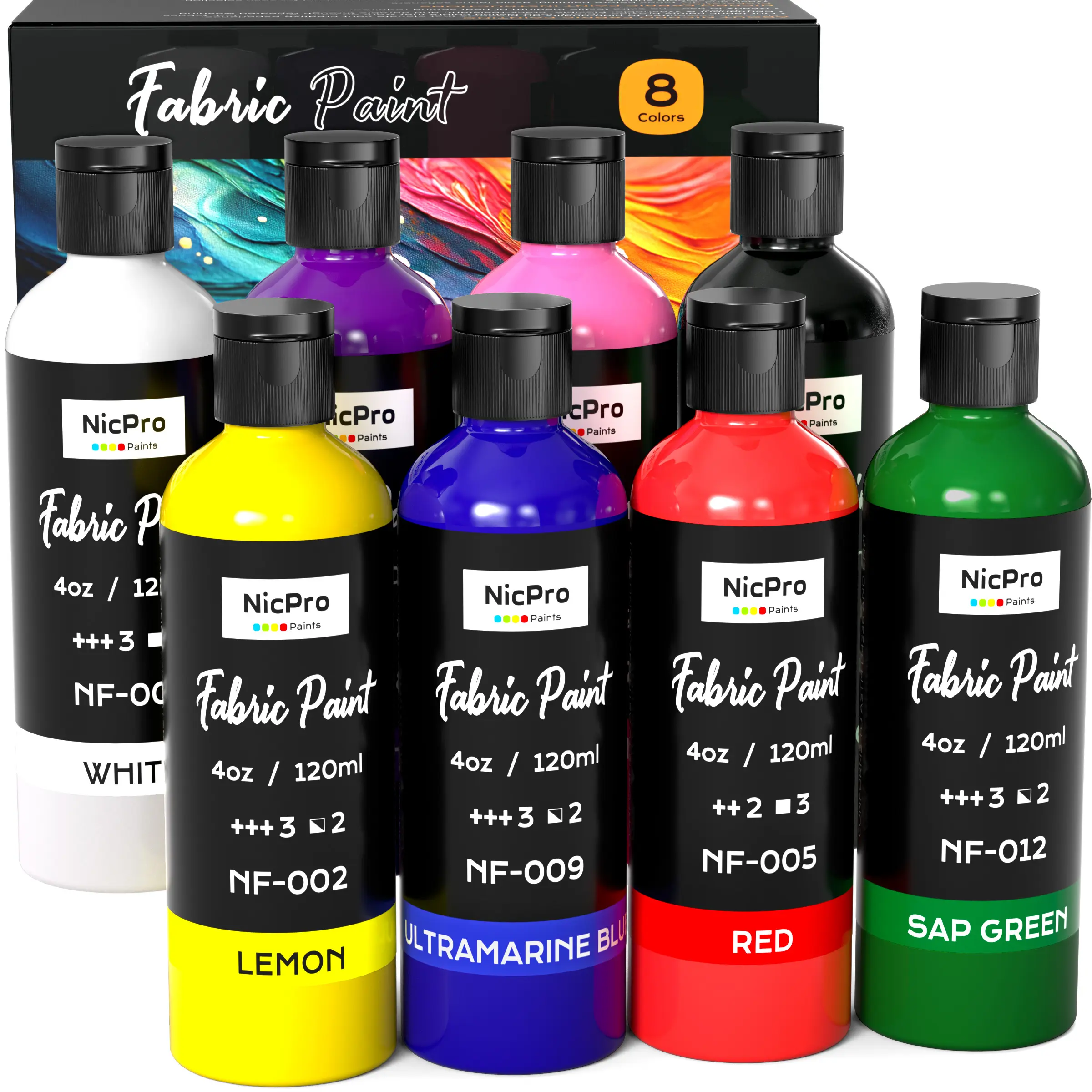 Nicpro Permanent Fabric Paint Soft Fabric Paint for Clothes, Non-Toxic Textile Paint for Fabric DIY Crafts, T-shirts, Shoes Jeans Bags Canvas for Adult with Color Wheel