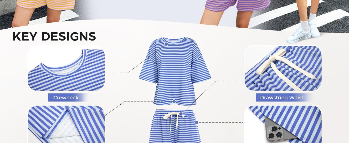 Fisoew Womens Striped Short Sets 2 Piece Outfits Sweatsuits 3/4 Sleeve Pajamas Casual Lounge Sets #TikTokShopHolidayHaul