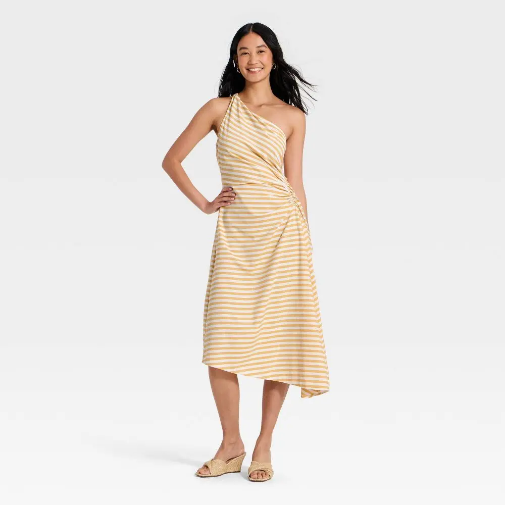 Women's Ruched Side Pleated Midi Dress - A New Day