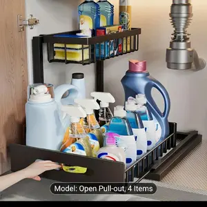 1pc  Kitchen Racks for Sink Organization And Storage, Double-layer Large-capacity Storage Sink Organization And Storage Racks, Slide-out Cabinet Organization Racks, Kitchen Metal Drawer Storage Racks