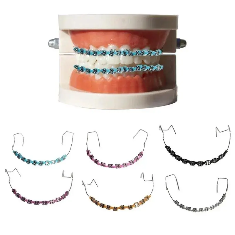 Wired Oral Fashion Braces - 1-Pair Pack, Colorful Temporary Wearable Accessory with 1in Metal Wires, Metal Brackets, Orthodontic Ligature Ties, Precise Groove Design, None Battery Needed, Smoothing, High-Quality, Manufacturer Warranty (As Shown)
