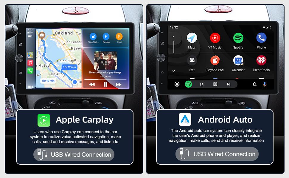 10.4'' Single Din Car Radio with Wired Carplay Android Auto, HD Vertical Rotatable Touch Screen with Bluetooth/USB/FM /Mirror Link Backup Camera