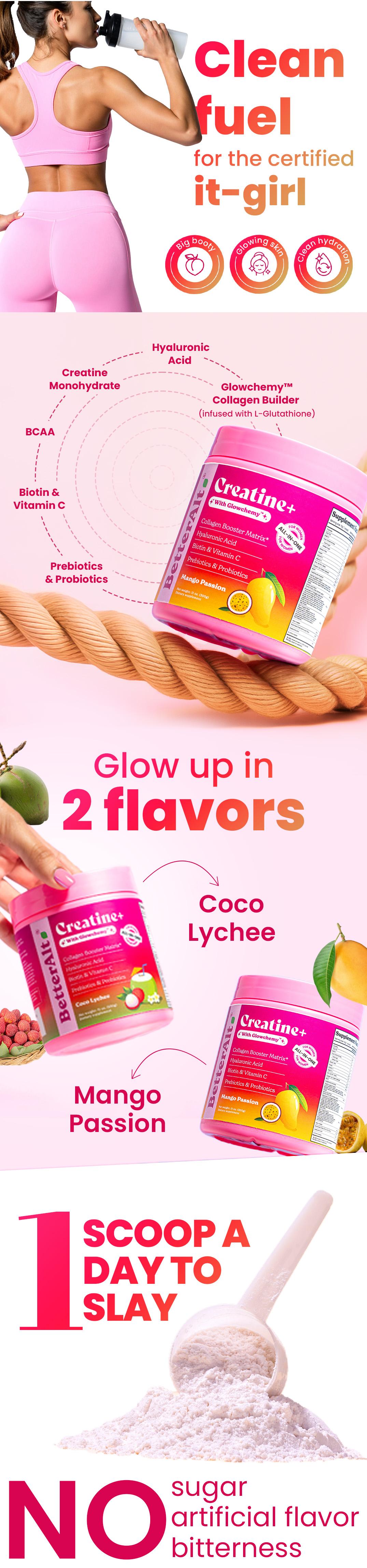 BetterAlt Women's Creatine+ with Glowchemy | All-in-one Formula | Beauty & Build with Collagen Builder, Hyaluronic Acid, BCAA, Biotin & more | 30N